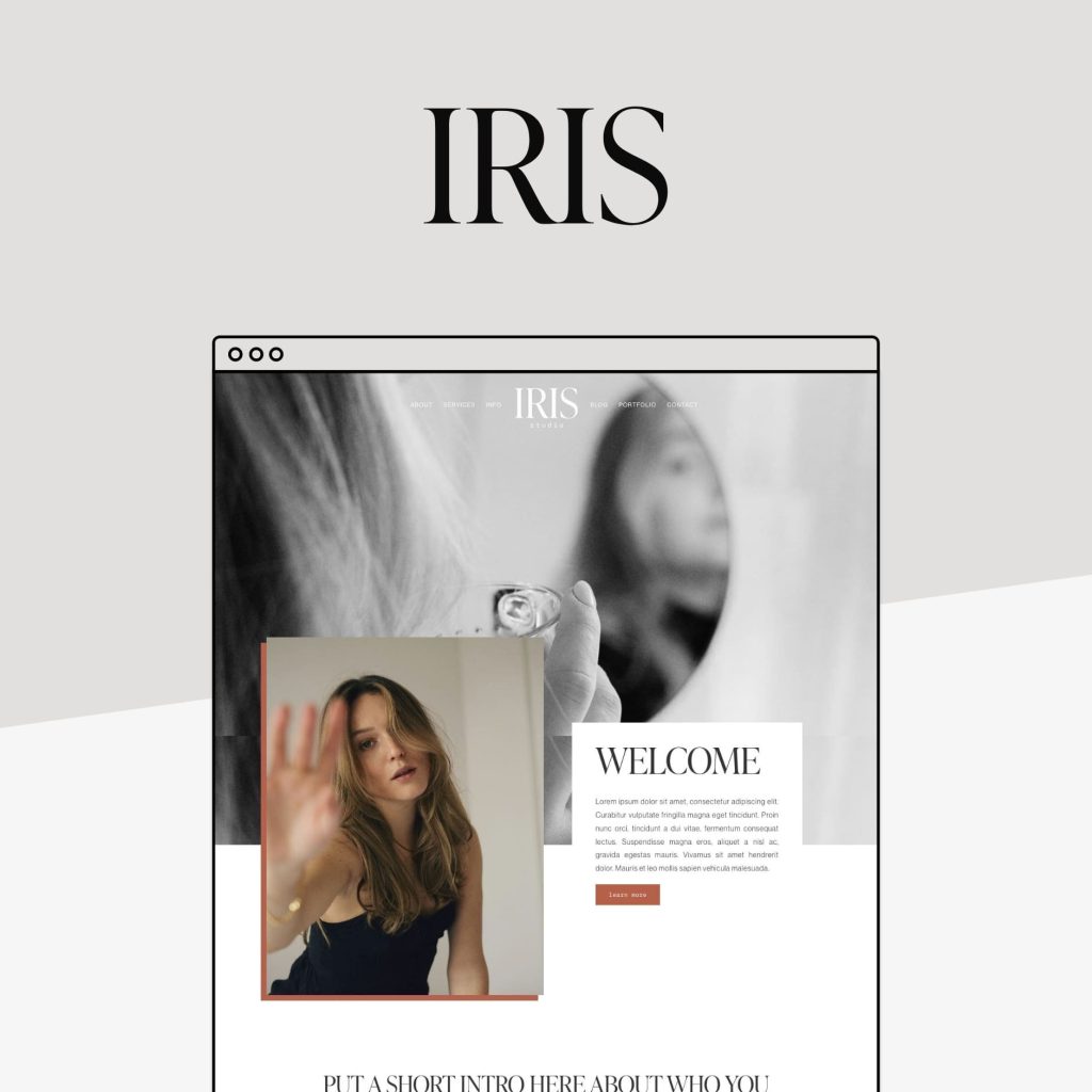 The Iris template shown in a styled mockup