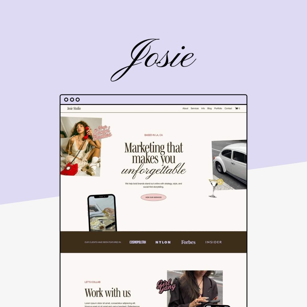 The Josie template shown in a styled mockup