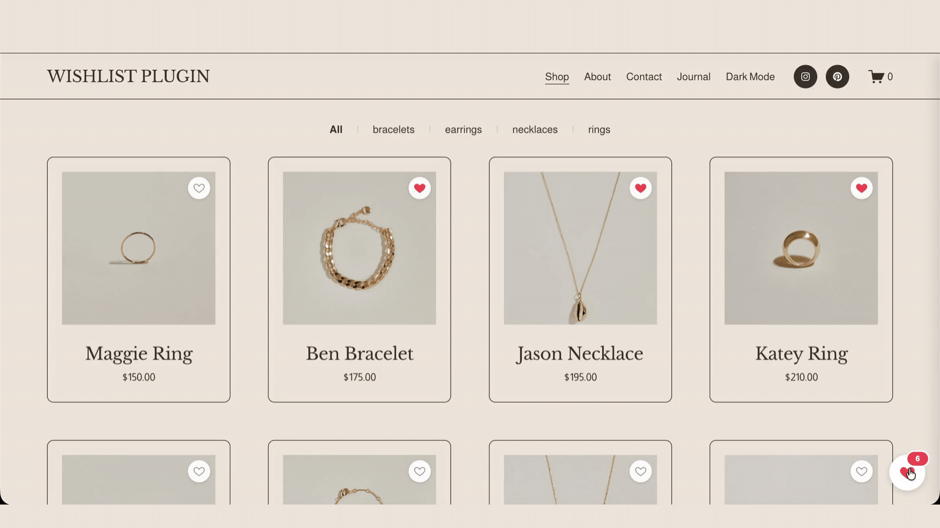 Wishlist side drawer sliding in from the left on a Squarespace store with saved products