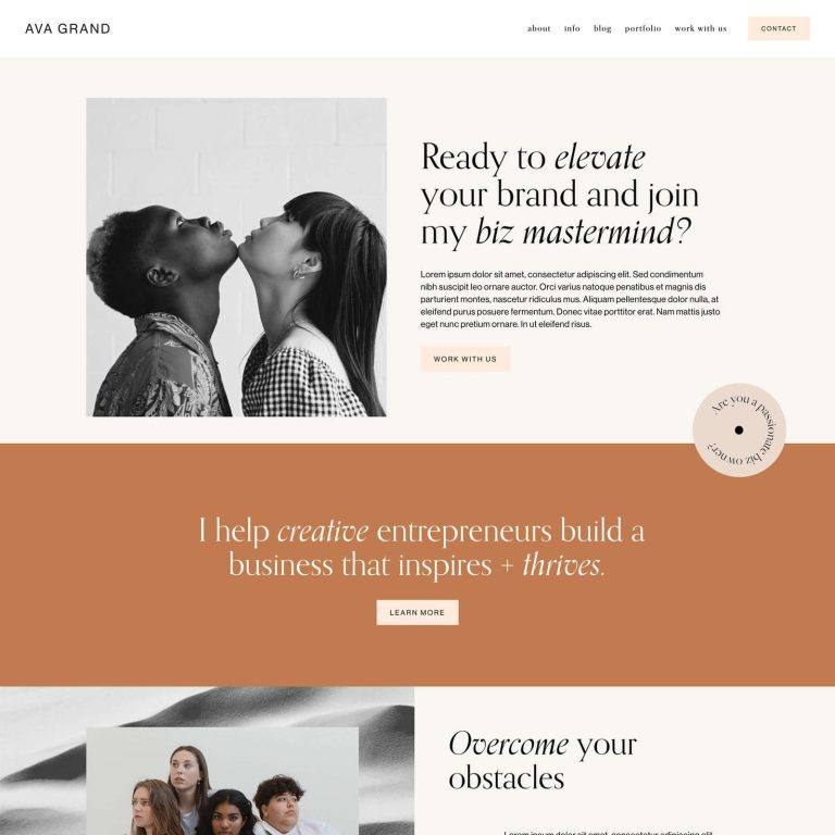 Ava Grand — Squarespace Coaching Template template — preview of its design