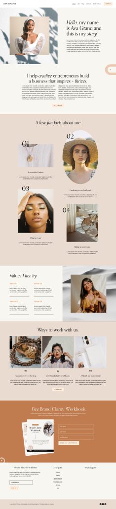 The Ava Grand About page, top to bottom