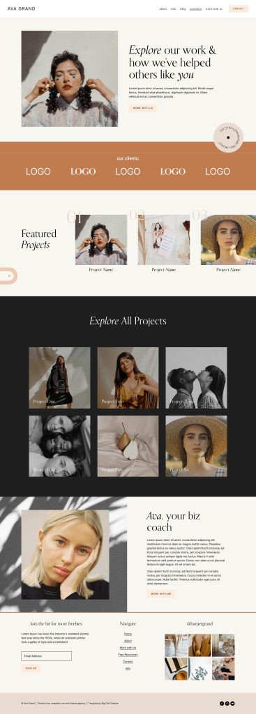 The Ava Grand Portfolio page, top to bottom