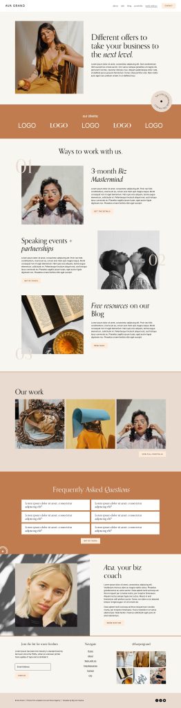 The Ava Grand Work With Us page, top to bottom