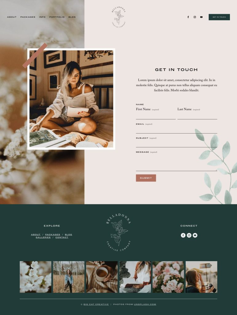 The Belladonna Contact page, top to bottom