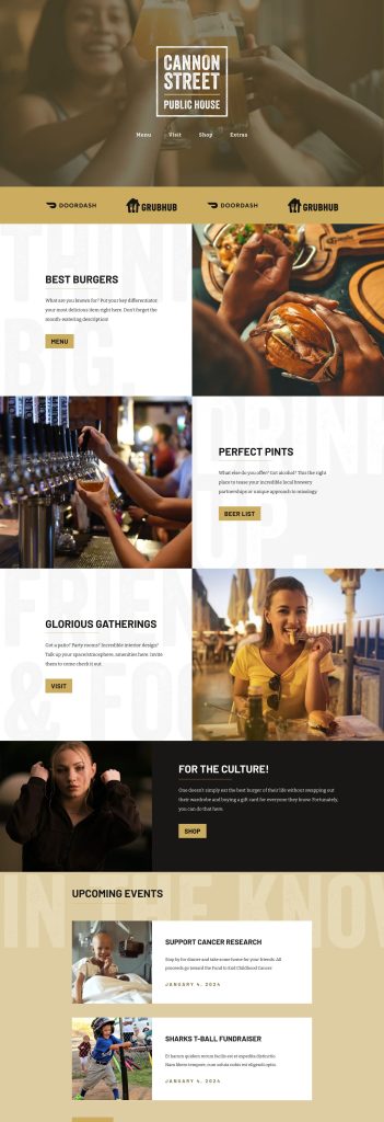 The Home page of the Cannon Squarespace template