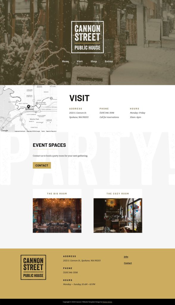 The Visit page of the Cannon Squarespace template