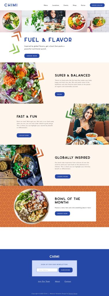 The Home page of the Chimi Squarespace template