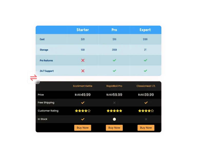 Comparison Tables preview