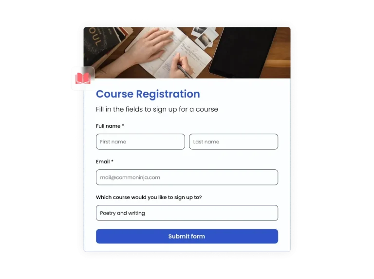Course Registration Form preview