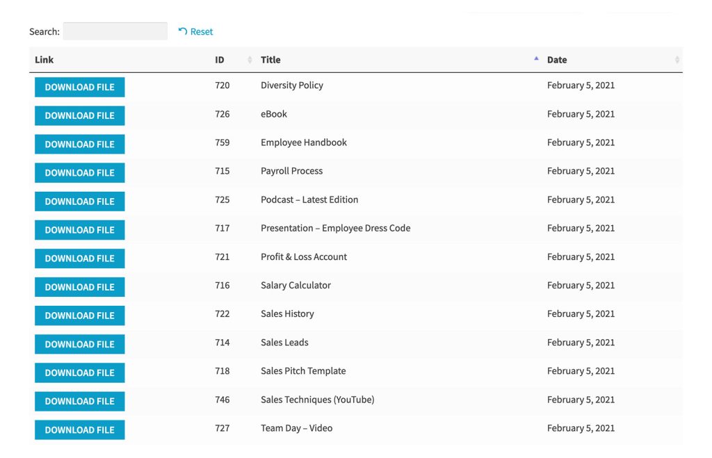 Document Library Lite settings: choosing and re-ordering the columns shown in the document library table