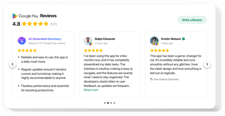 The Google Play Reviews widget by Elfsight