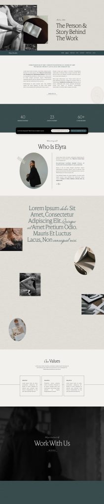 The Elyra About page, top to bottom