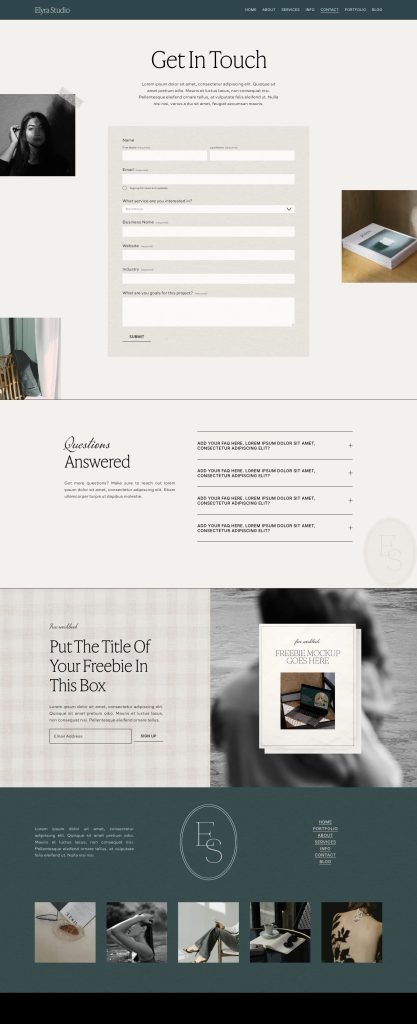 The Elyra Contact page, top to bottom
