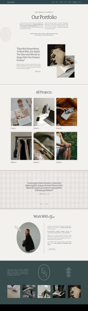 The Elyra Portfolio page, top to bottom