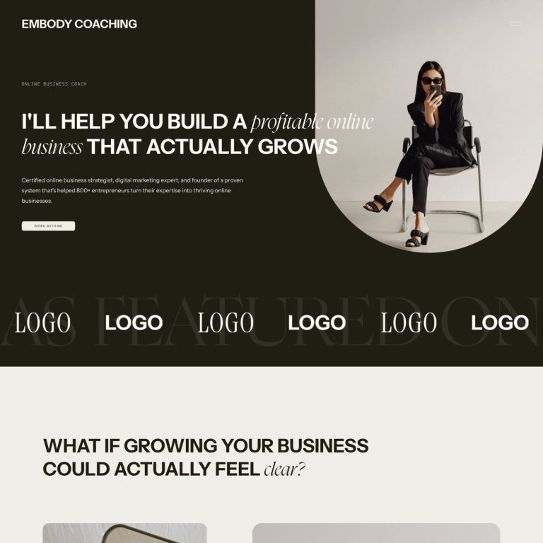 Embody — Squarespace Coaching Template template — preview of its design
