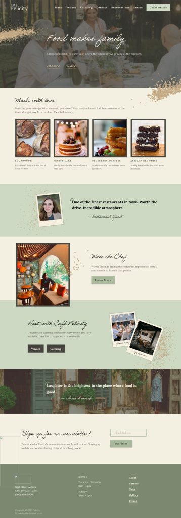 The Home page of the Felicity Squarespace template