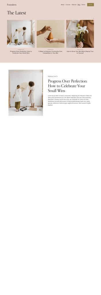 The Blog page of the Foundress Squarespace template