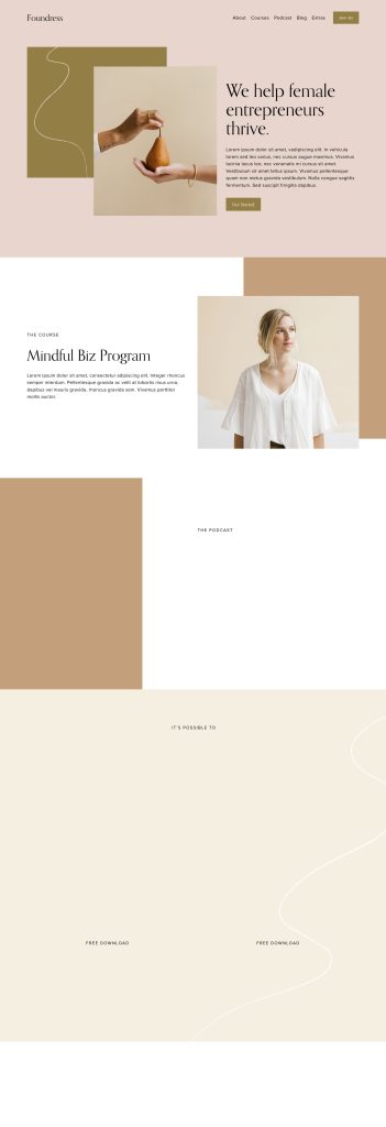 The Home page of the Foundress Squarespace template
