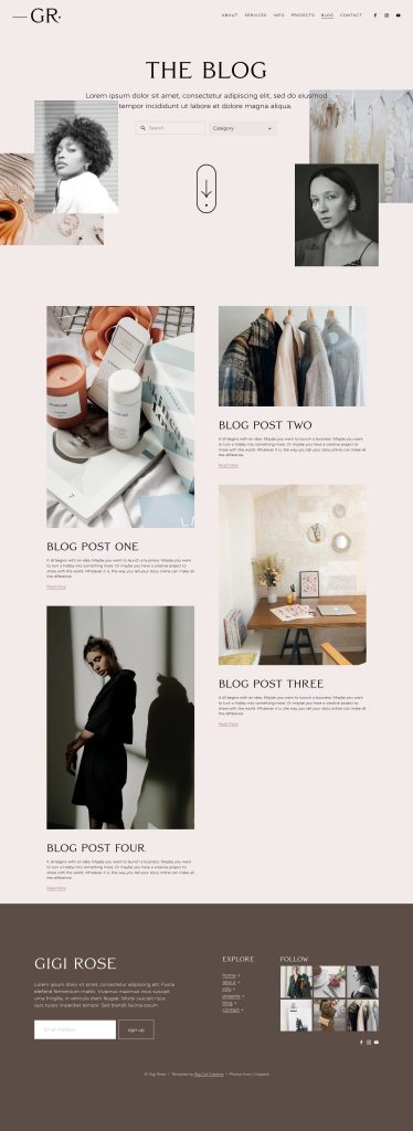 The Gigi Rose Blog page, top to bottom