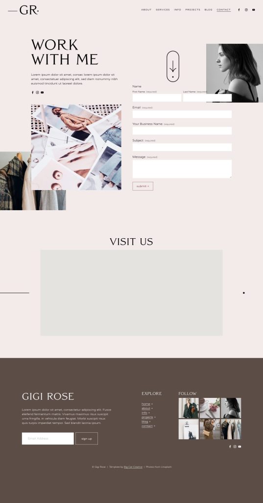 The Gigi Rose Contact page, top to bottom