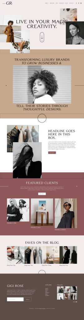 The Gigi Rose Home page, top to bottom