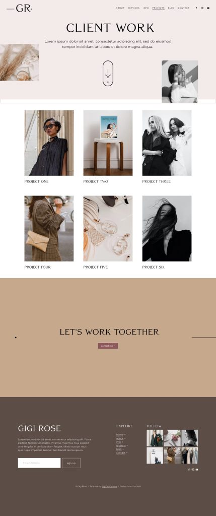 The Gigi Rose Projects page, top to bottom