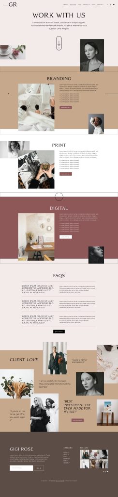 The Gigi Rose Services page, top to bottom