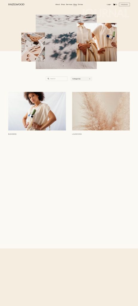 The Blog page of the Hazelwood Squarespace template