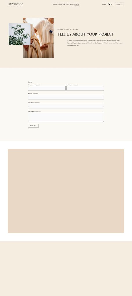 The Contact page of the Hazelwood Squarespace template