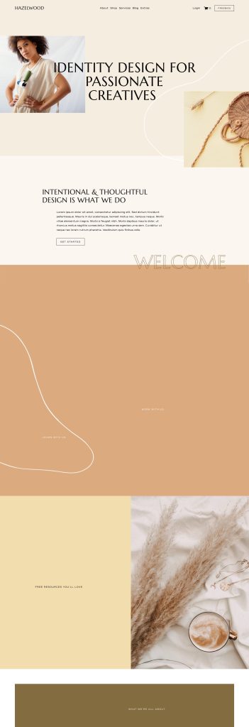 The Home page of the Hazelwood Squarespace template
