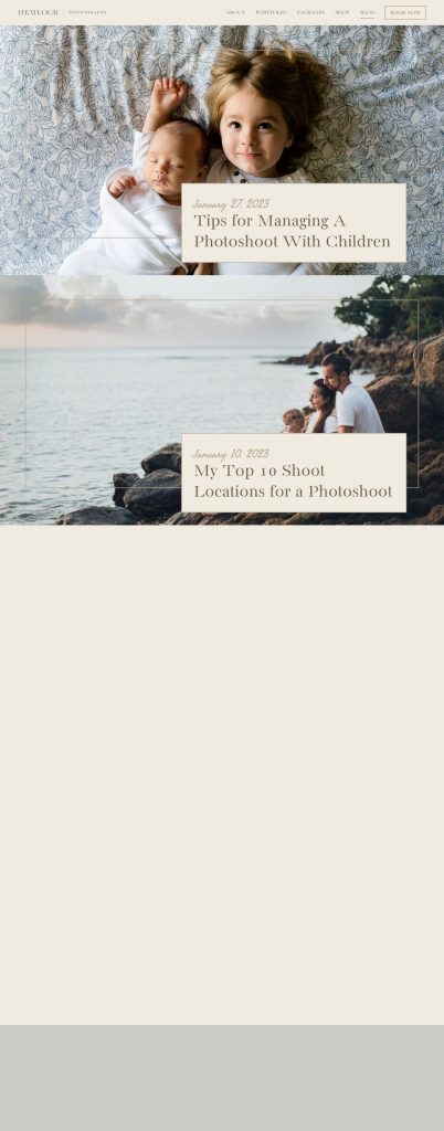 The Blog page of the Hemlock Squarespace template