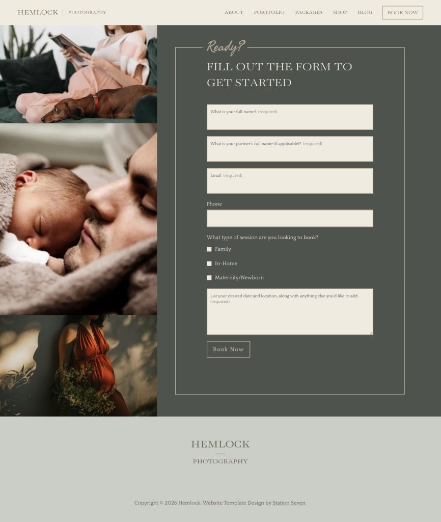The Contact page of the Hemlock Squarespace template
