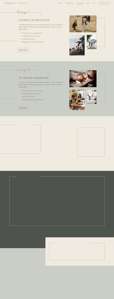 The Packages page of the Hemlock Squarespace template