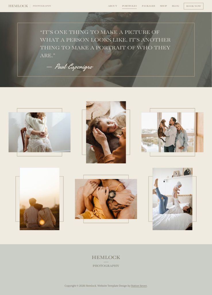 The Portfolio page of the Hemlock Squarespace template