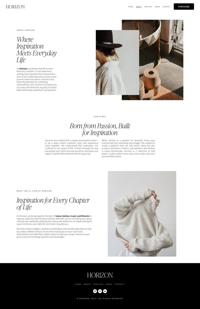 The About page of the Horizon Squarespace template