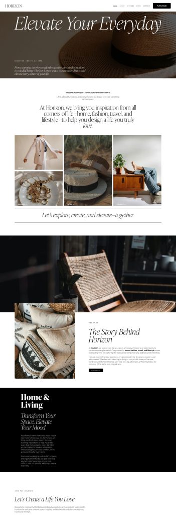 The Home page of the Horizon Squarespace template