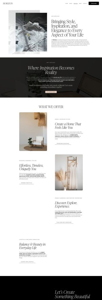 The Services page of the Horizon Squarespace template