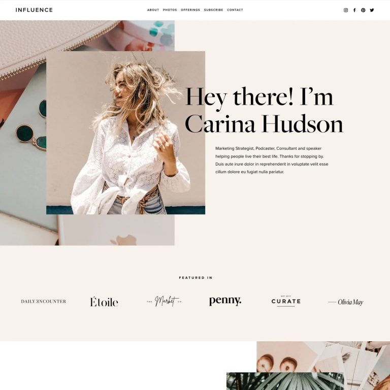 Influence — Squarespace Creator Template template — preview of its design