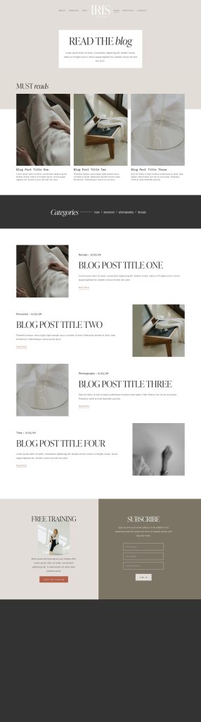 The Iris Blog page, top to bottom