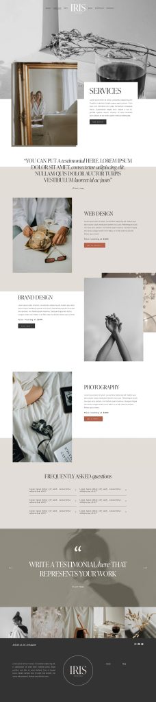 The Iris Services page, top to bottom