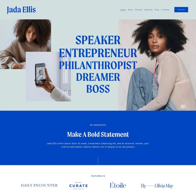 Jada — Squarespace Coaching Template template — preview of its design