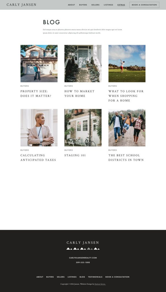 The Blog page of the Jansen Squarespace template