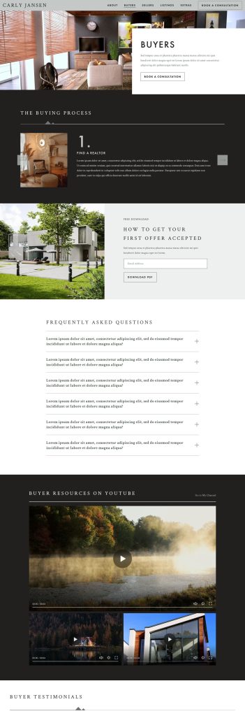 The Buyers page of the Jansen Squarespace template