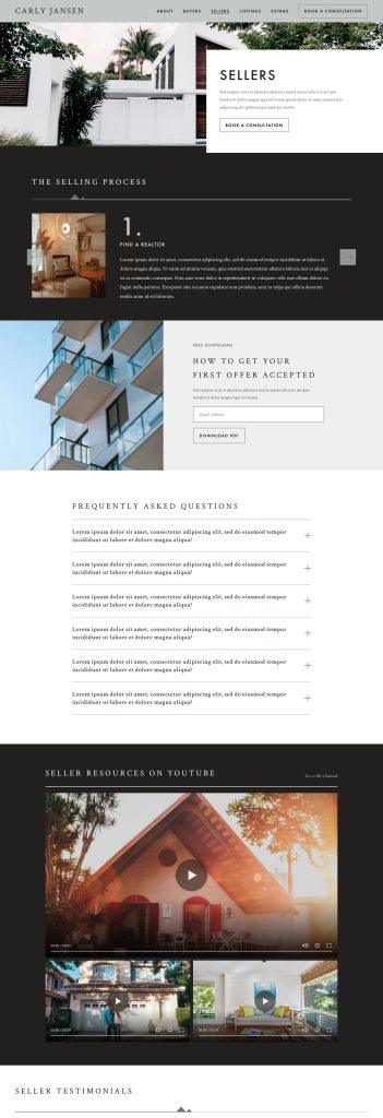 The Sellers page of the Jansen Squarespace template