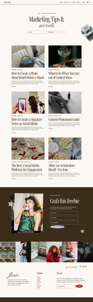 The Josie Blog page, top to bottom