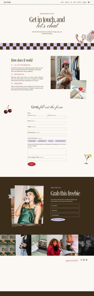 The Josie Contact page, top to bottom