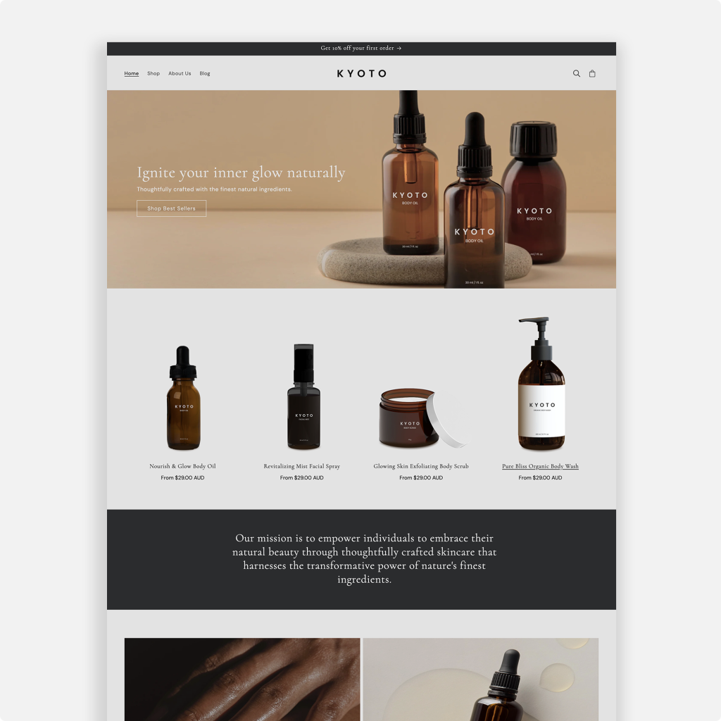 Kyoto Shopify theme by Studio Mayde — the homepage design shown on a desktop screen