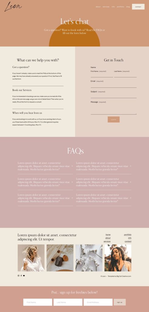 The Leon Contact page, top to bottom