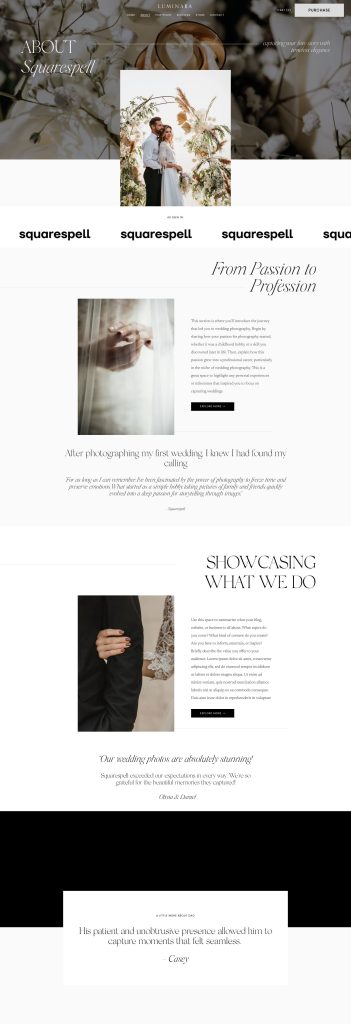 The About page of the Luminara Squarespace template
