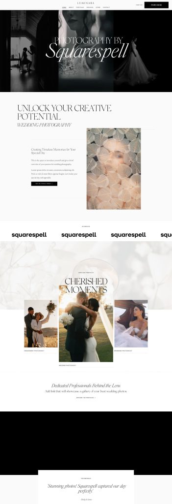 The Home page of the Luminara Squarespace template